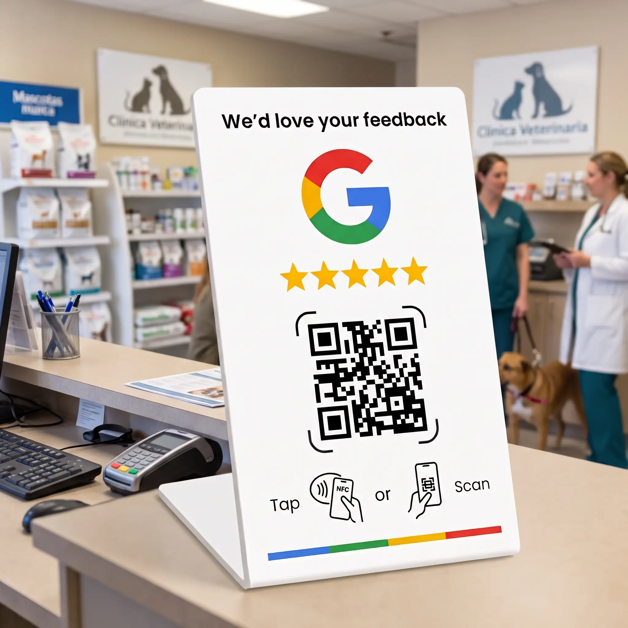 Expositor NFC QR reseñas Google